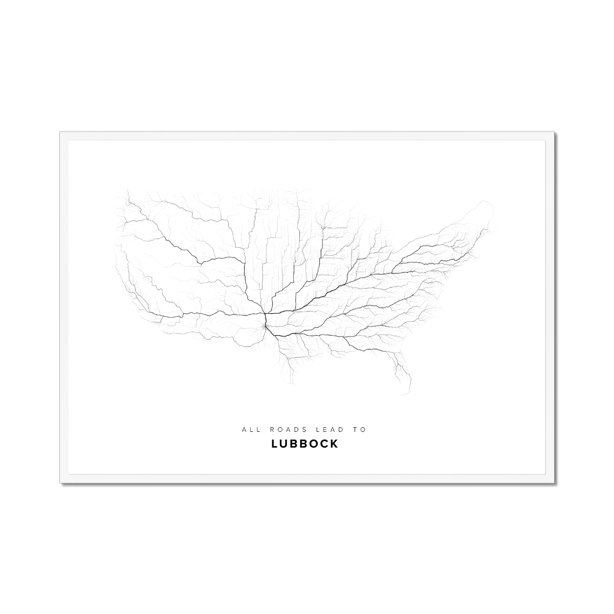 All roads lead to Lubbock (United States of America) Fine Art Map Print