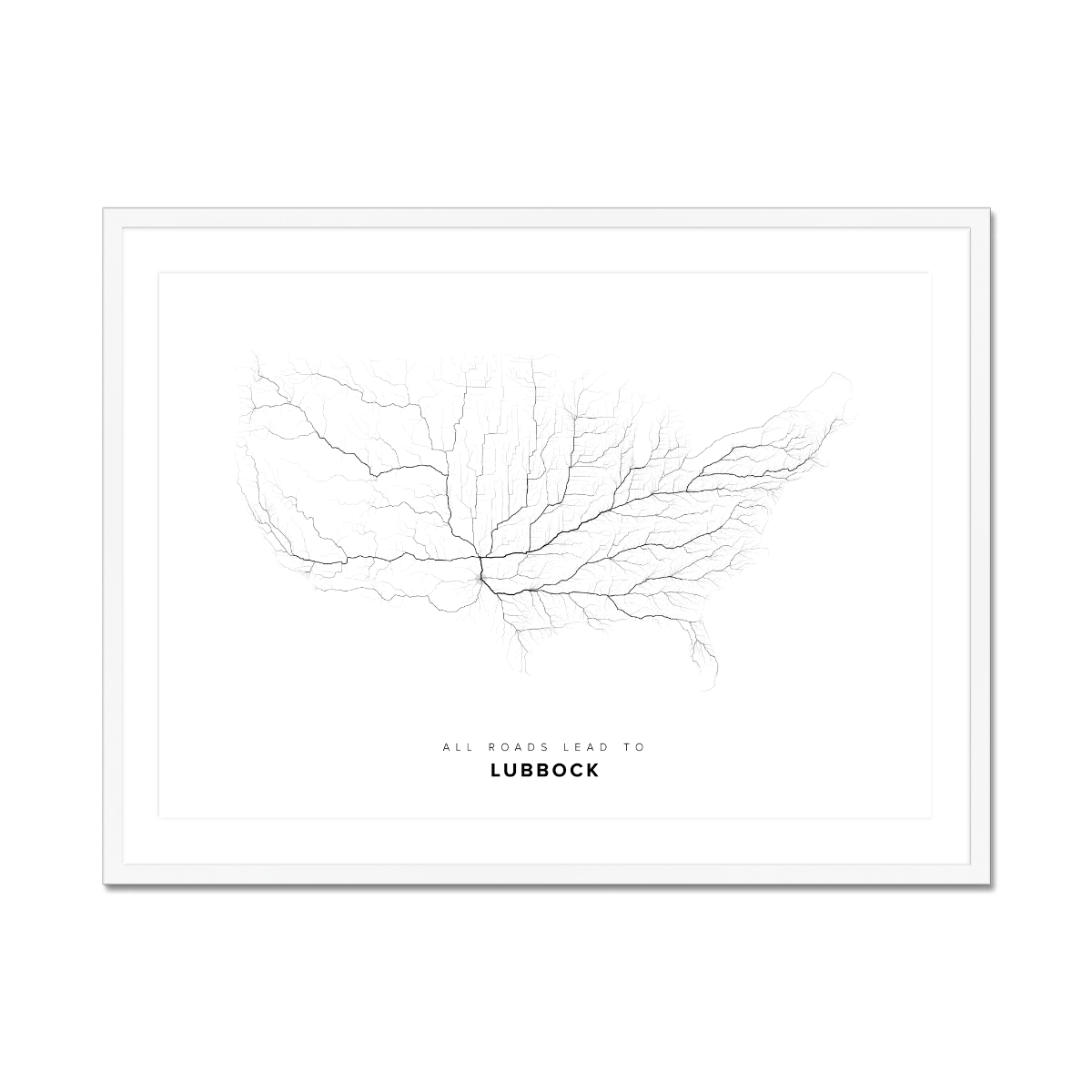 All roads lead to Lubbock (United States of America) Fine Art Map Print