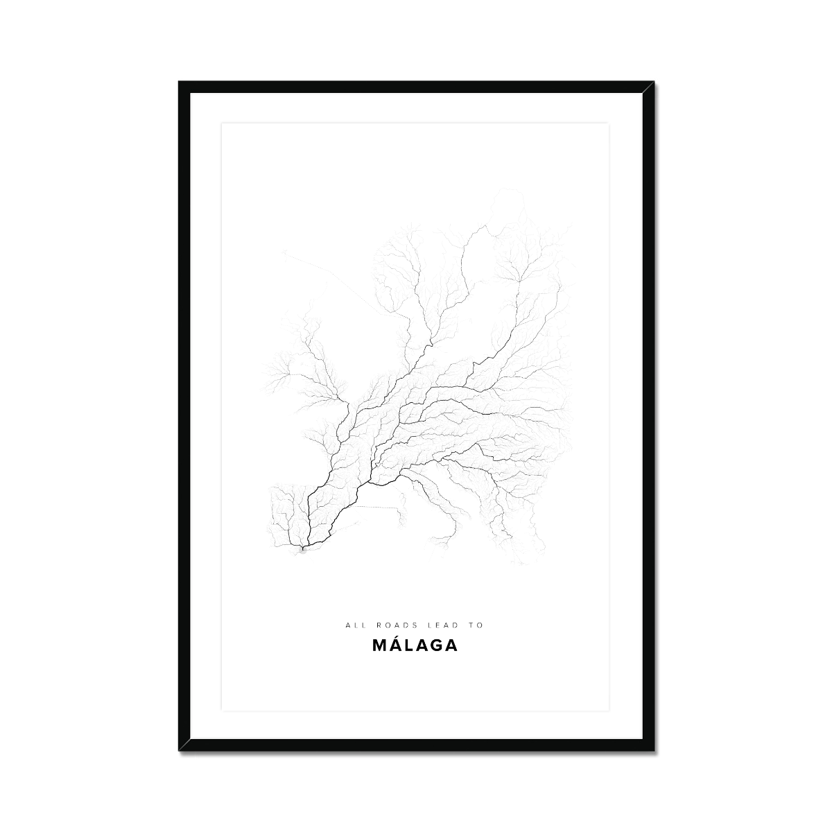 All roads lead to Málaga (Spain) Fine Art Map Print