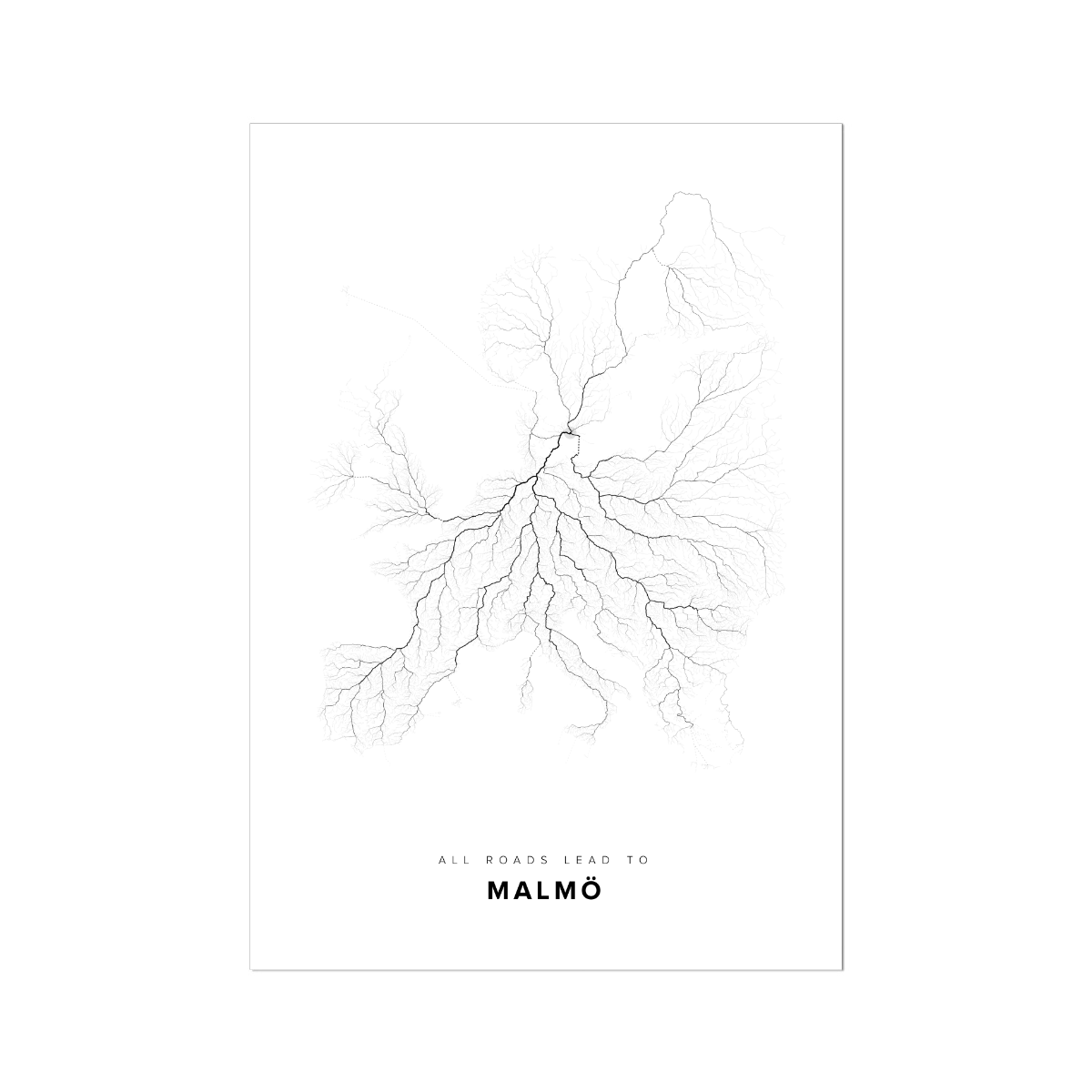 All roads lead to Malmö (Sweden) Fine Art Map Print