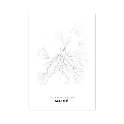 All roads lead to Malmö (Sweden) Fine Art Map Print
