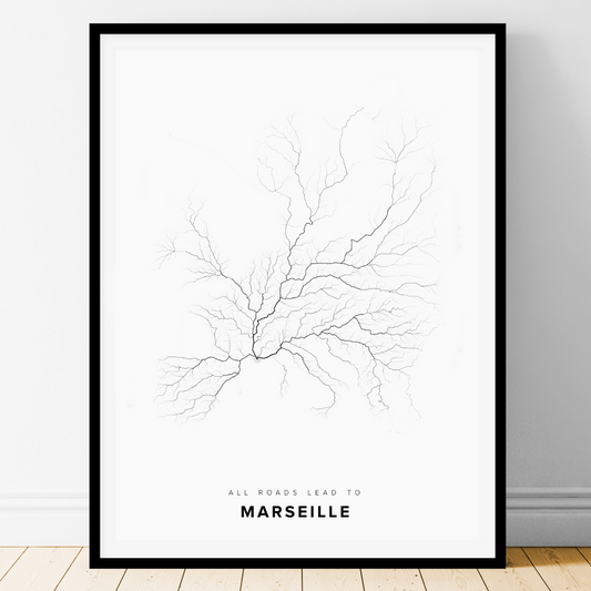 All roads lead to Marseille (France) Fine Art Map Print