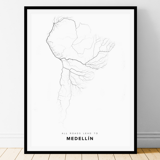 All roads lead to Medellín (Colombia) Fine Art Map Print