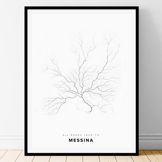 All roads lead to Messina (Italy) Fine Art Map Print