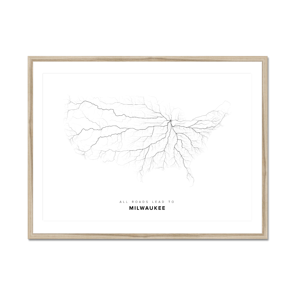 All roads lead to Milwaukee (United States of America) Fine Art Map Print