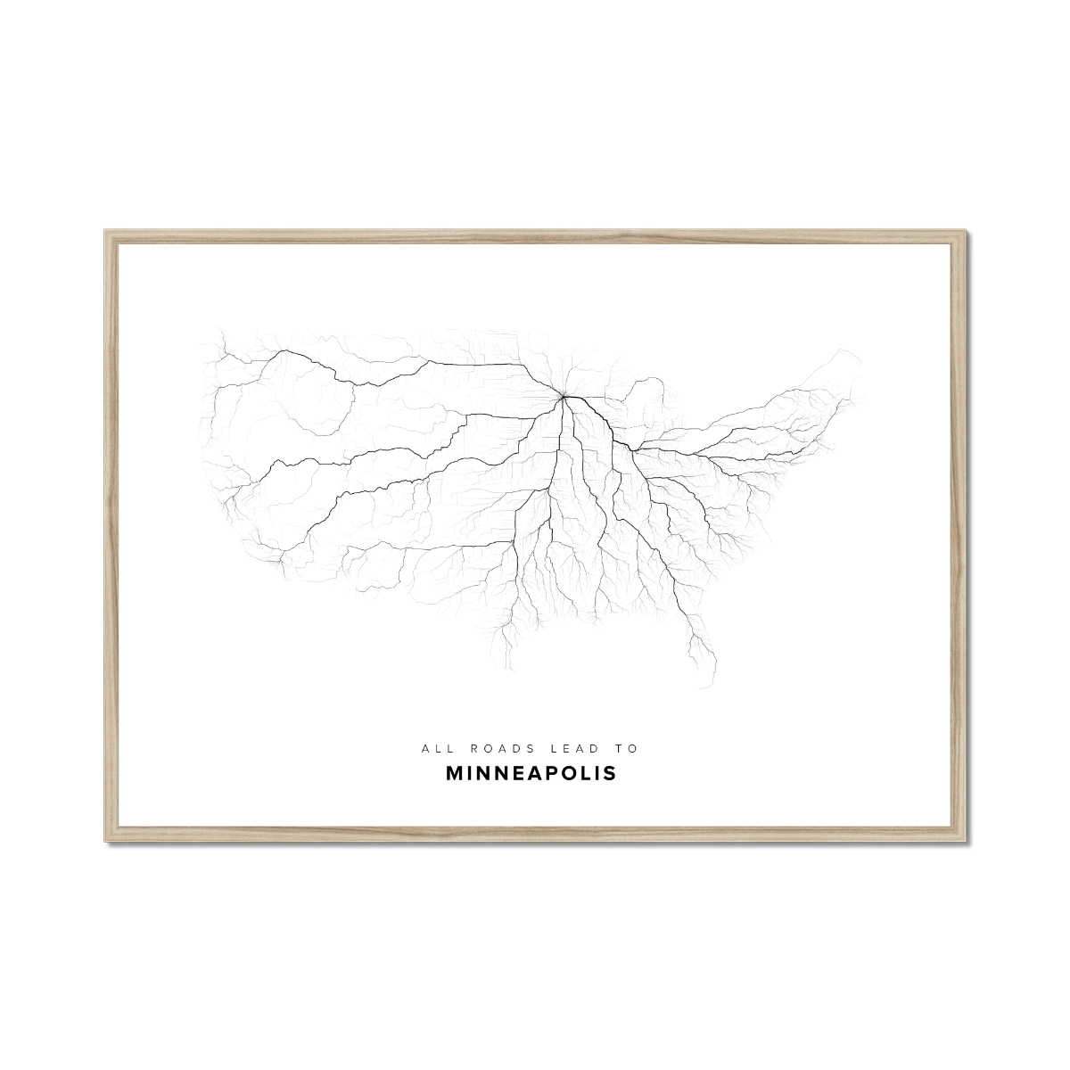 All roads lead to Minneapolis (United States of America) Fine Art Map Print