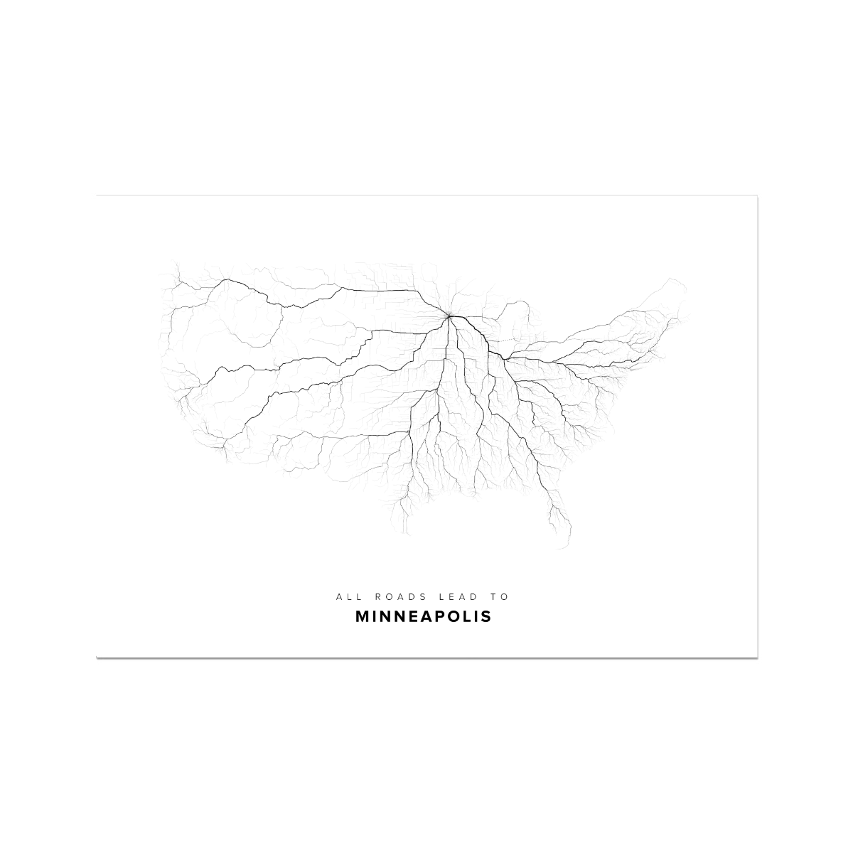 All roads lead to Minneapolis (United States of America) Fine Art Map Print