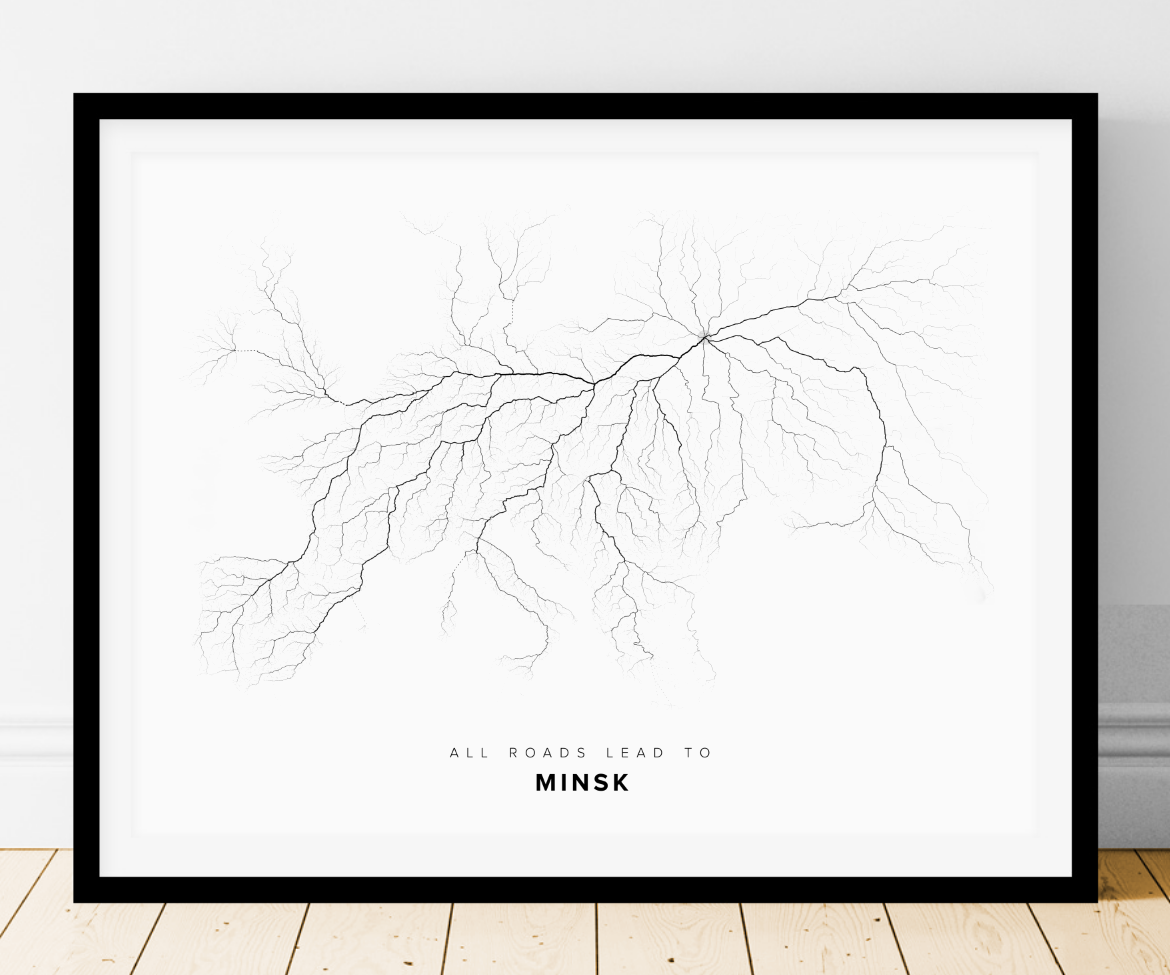 All roads lead to Minsk (Belarus) Fine Art Map Print