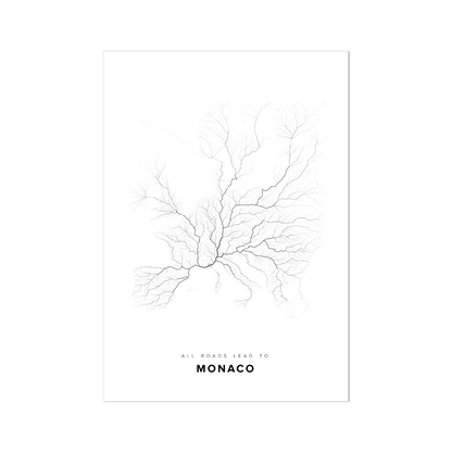All roads lead to Monaco (Monaco) Fine Art Map Print