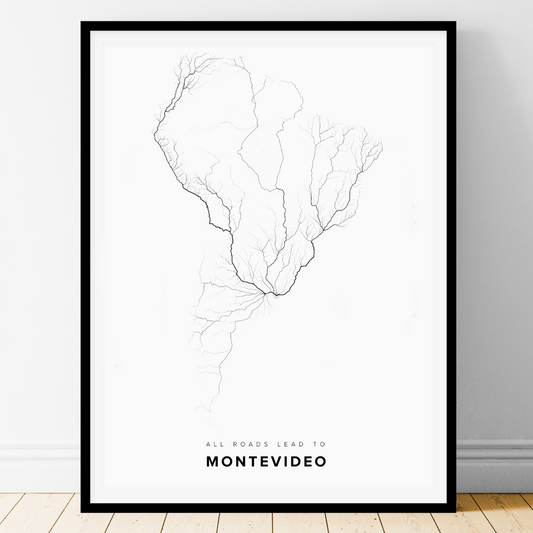 All roads lead to Montevideo (Uruguay) Fine Art Map Print