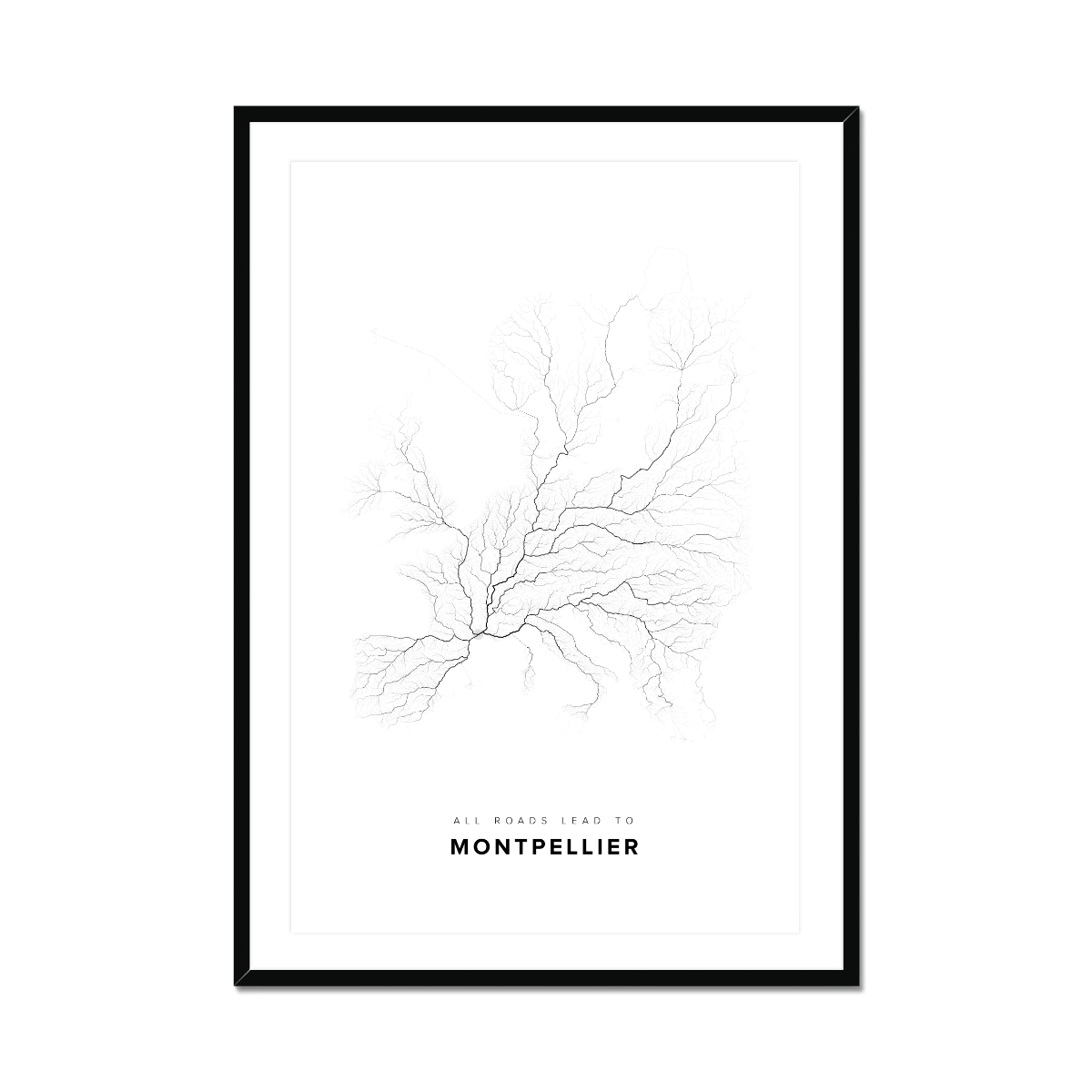 All roads lead to Montpellier (France) Fine Art Map Print