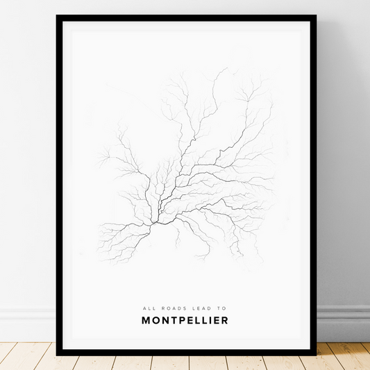All roads lead to Montpellier (France) Fine Art Map Print