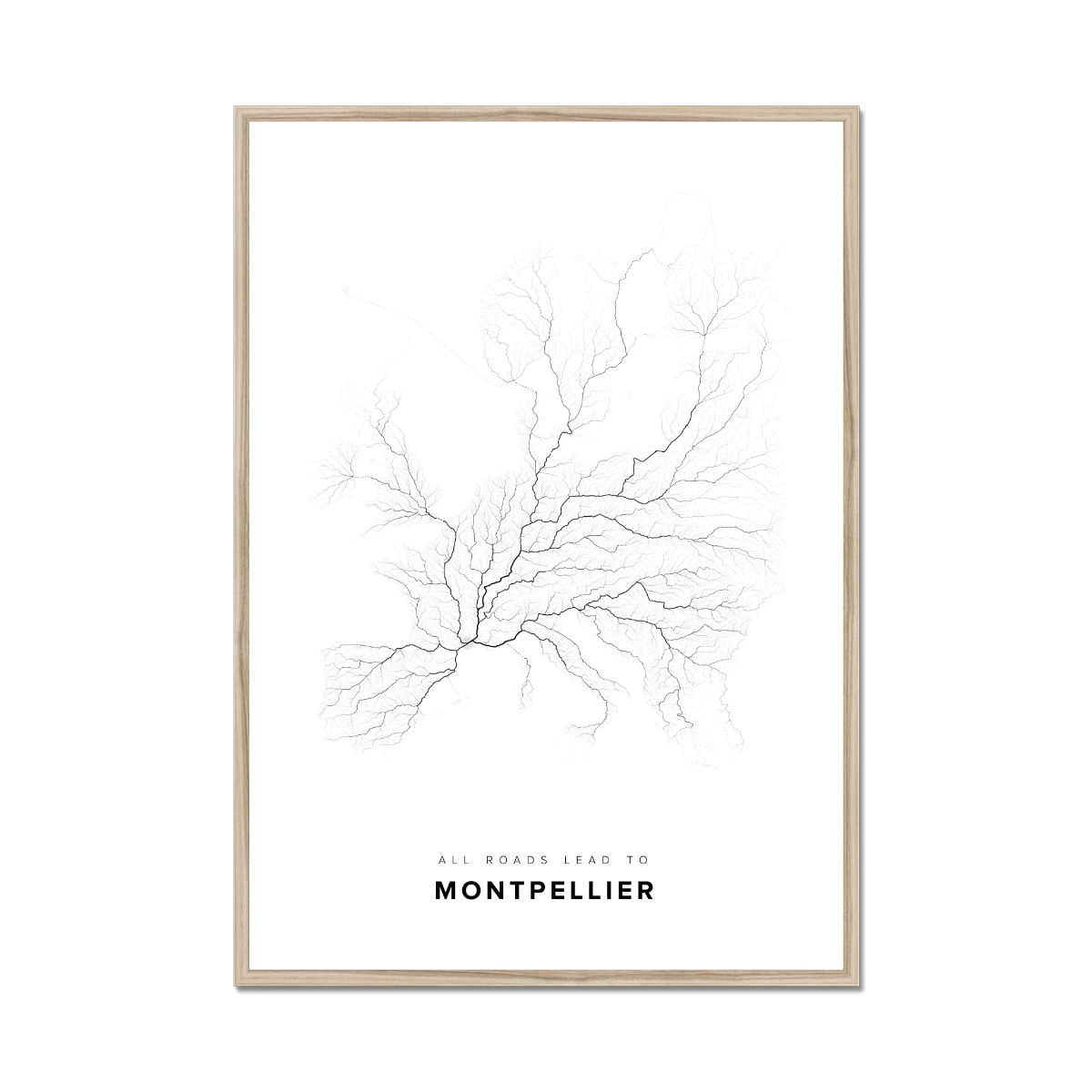 All roads lead to Montpellier (France) Fine Art Map Print