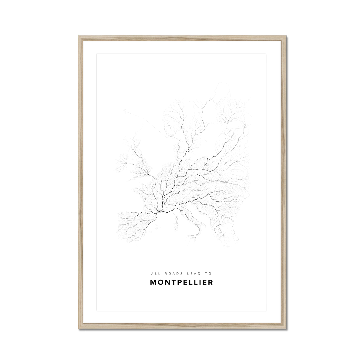 All roads lead to Montpellier (France) Fine Art Map Print