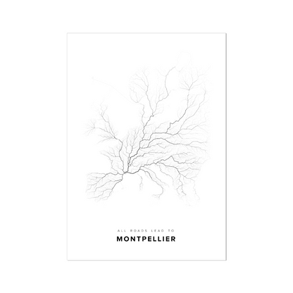 All roads lead to Montpellier (France) Fine Art Map Print