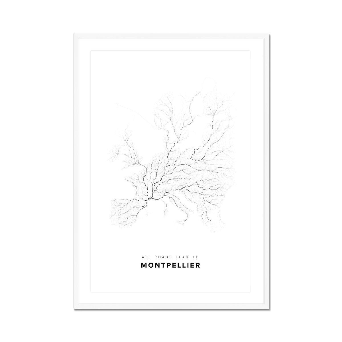All roads lead to Montpellier (France) Fine Art Map Print