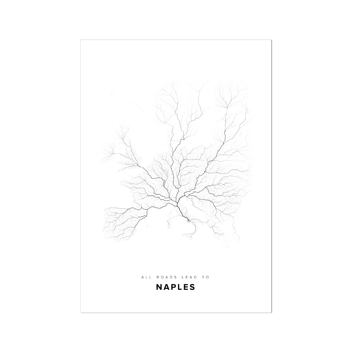 All roads lead to Naples (Italy) Fine Art Map Print
