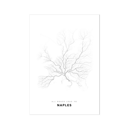 All roads lead to Naples (Italy) Fine Art Map Print