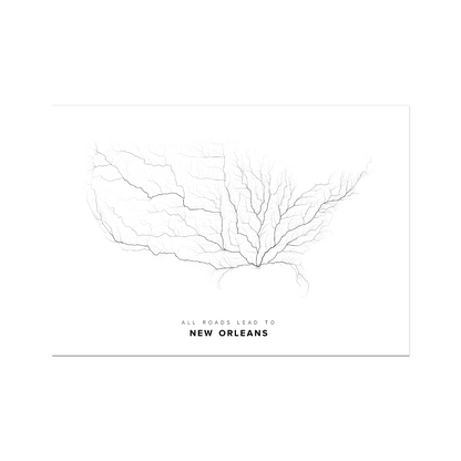 All roads lead to New Orleans (United States of America) Fine Art Map Print