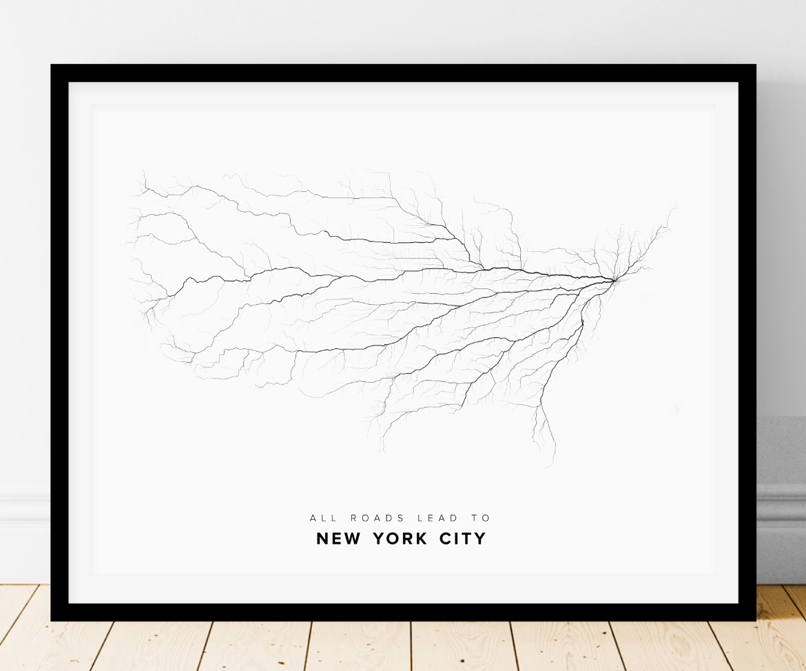 All roads lead to New York City (United States of America) Fine Art Map Print