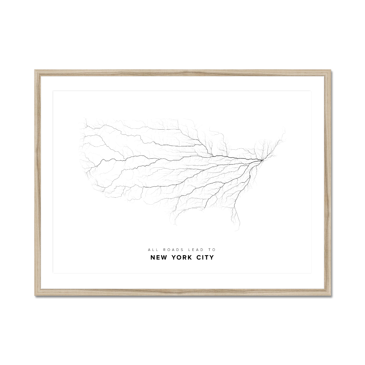 All roads lead to New York City (United States of America) Fine Art Map Print