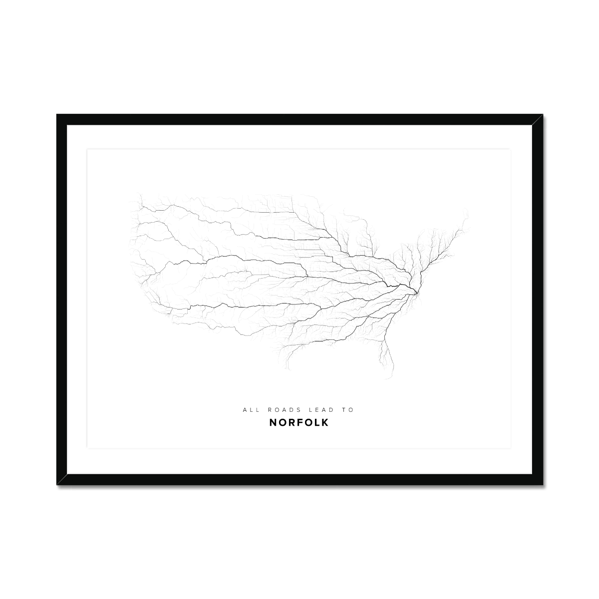 All roads lead to Norfolk (United States of America) Fine Art Map Print