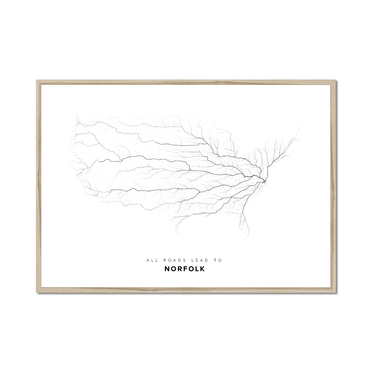 All roads lead to Norfolk (United States of America) Fine Art Map Print
