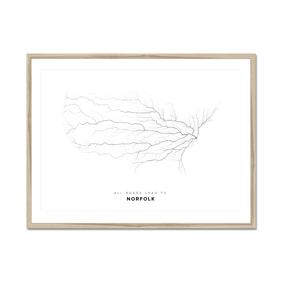 All roads lead to Norfolk (United States of America) Fine Art Map Print
