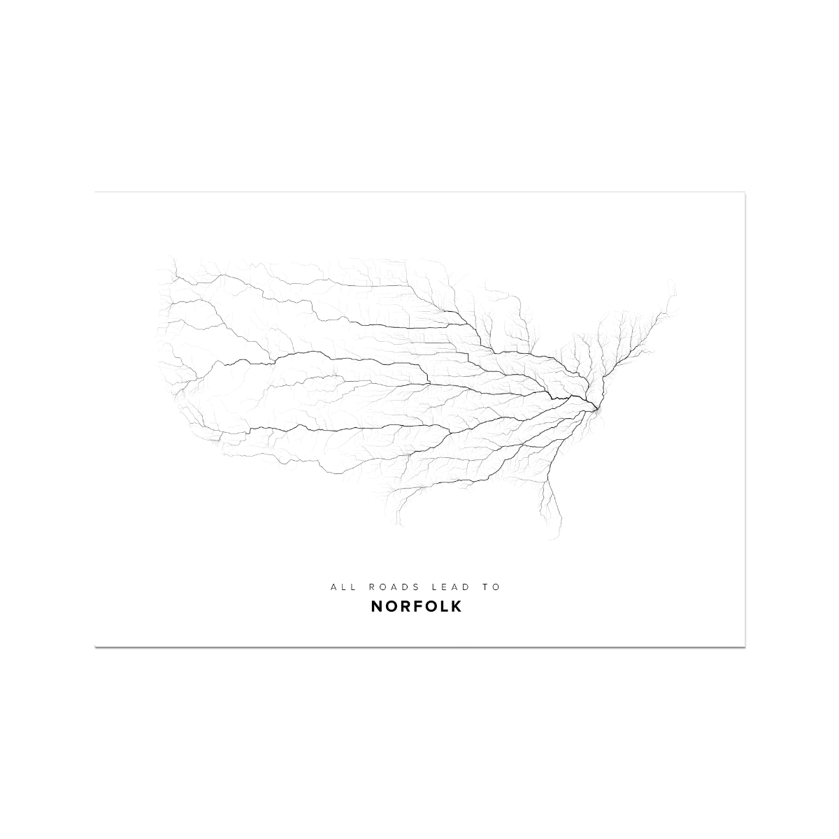 All roads lead to Norfolk (United States of America) Fine Art Map Print