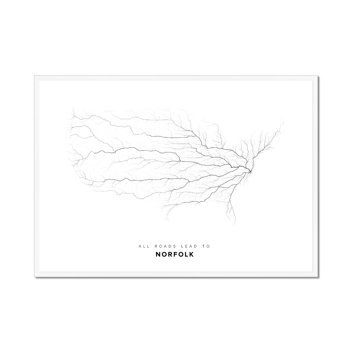 All roads lead to Norfolk (United States of America) Fine Art Map Print