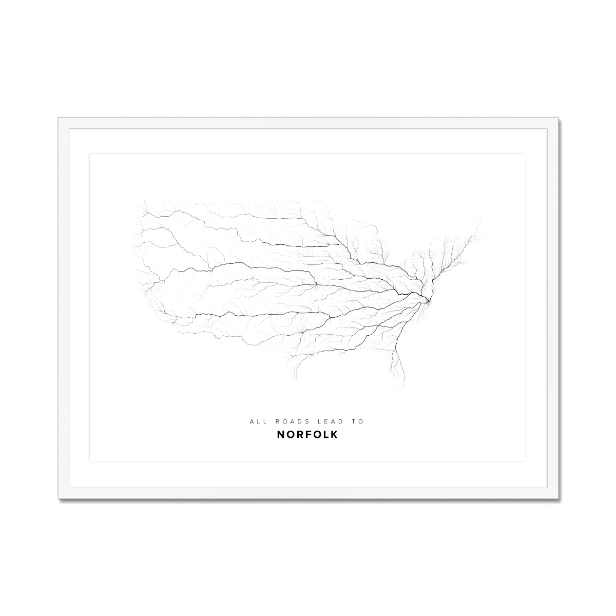 All roads lead to Norfolk (United States of America) Fine Art Map Print