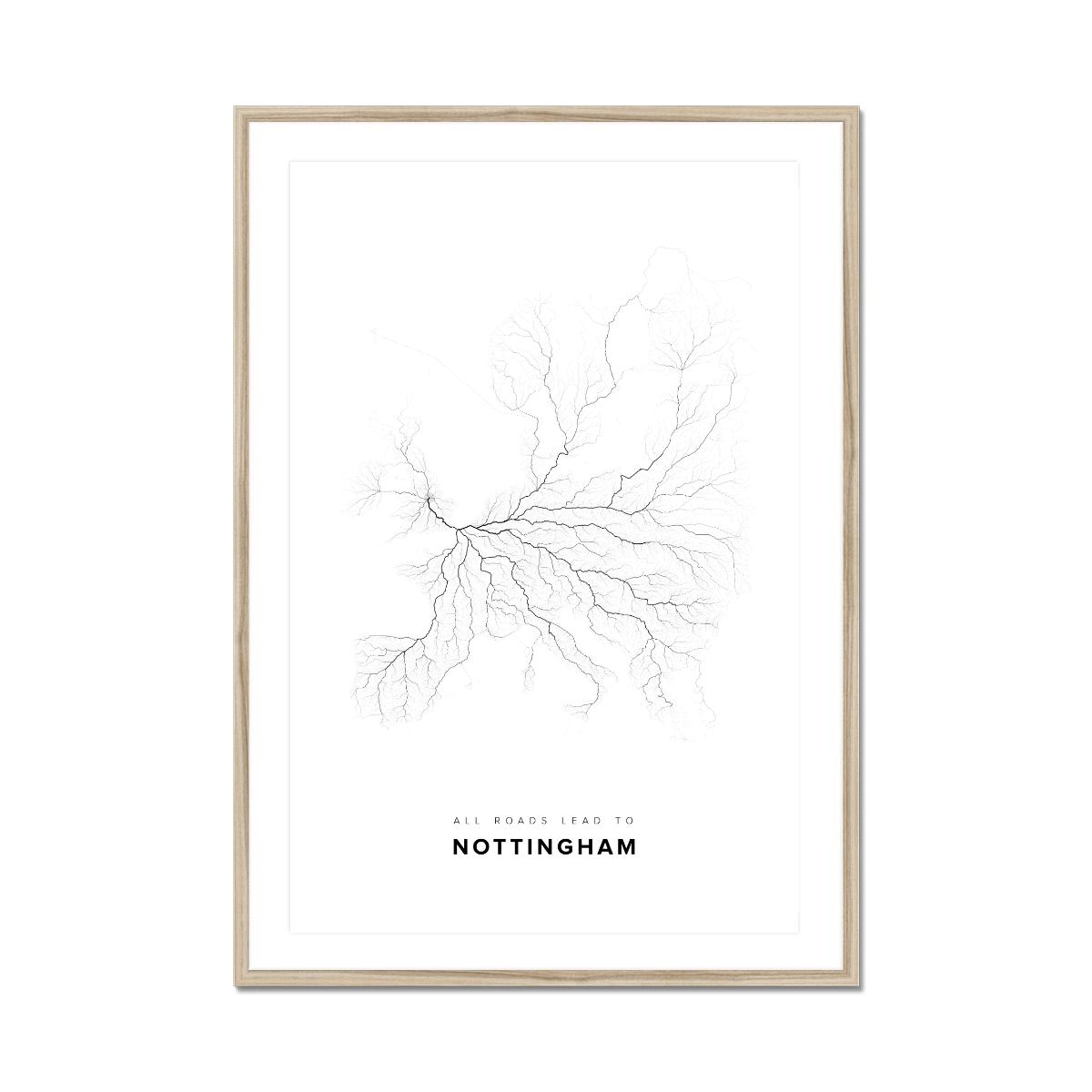 All roads lead to Nottingham (United Kingdom of Great Britain and Northern Ireland) Fine Art Map Print