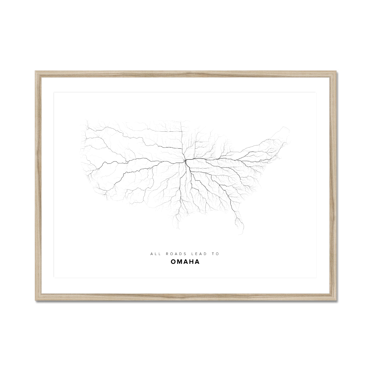 All roads lead to Omaha (United States of America) Fine Art Map Print