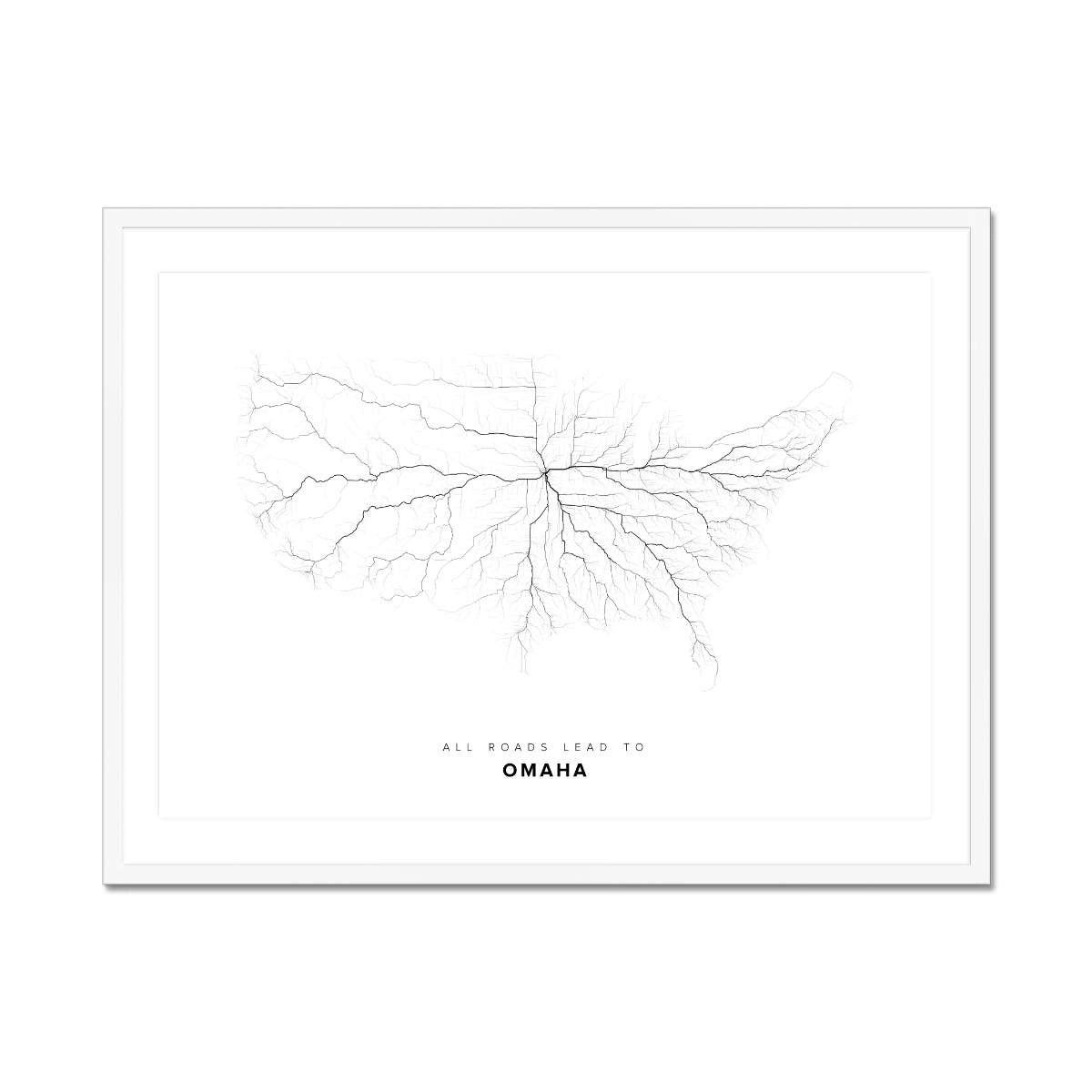 All roads lead to Omaha (United States of America) Fine Art Map Print