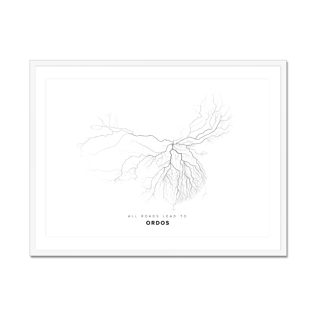 All roads lead to Ordos (China) Fine Art Map Print