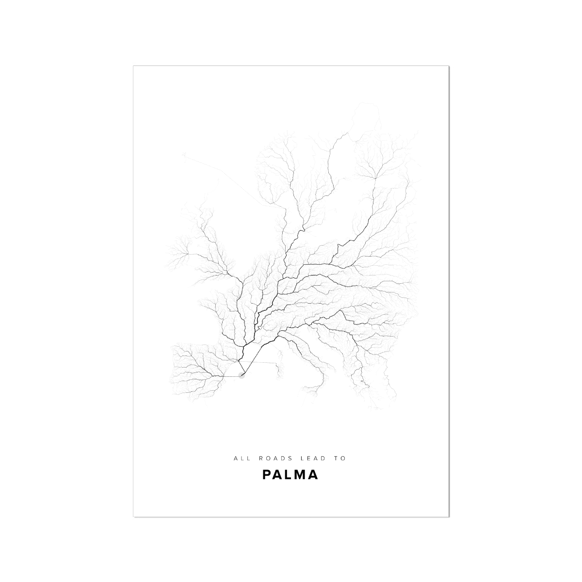 All roads lead to Palma (Spain) Fine Art Map Print