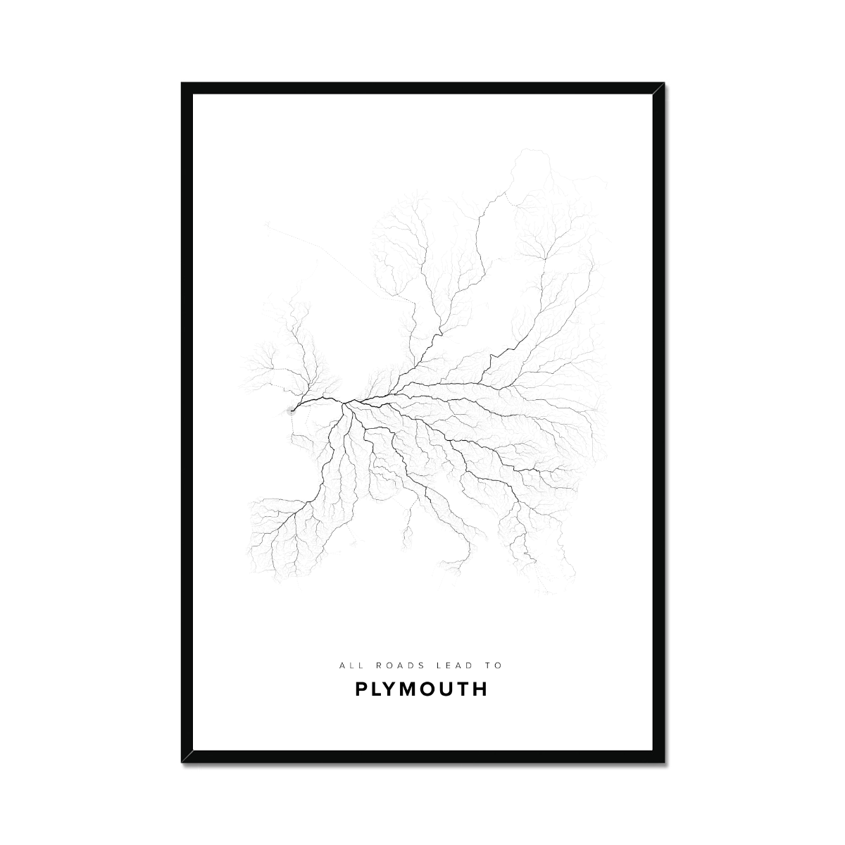 All roads lead to Plymouth (United Kingdom of Great Britain and Northern Ireland) Fine Art Map Print