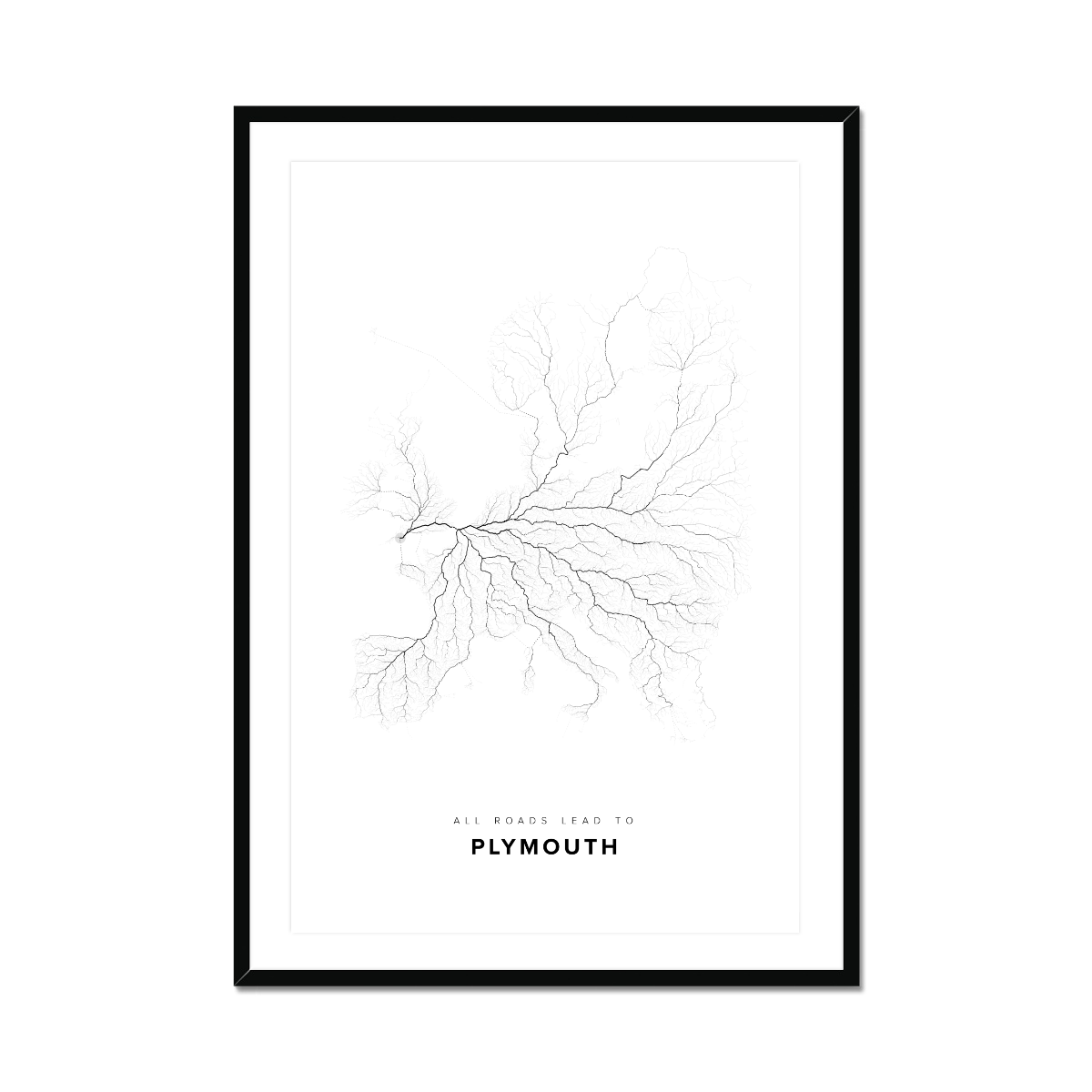 All roads lead to Plymouth (United Kingdom of Great Britain and Northern Ireland) Fine Art Map Print