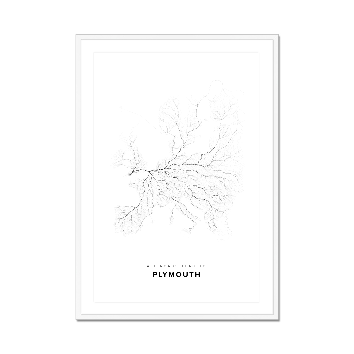 All roads lead to Plymouth (United Kingdom of Great Britain and Northern Ireland) Fine Art Map Print