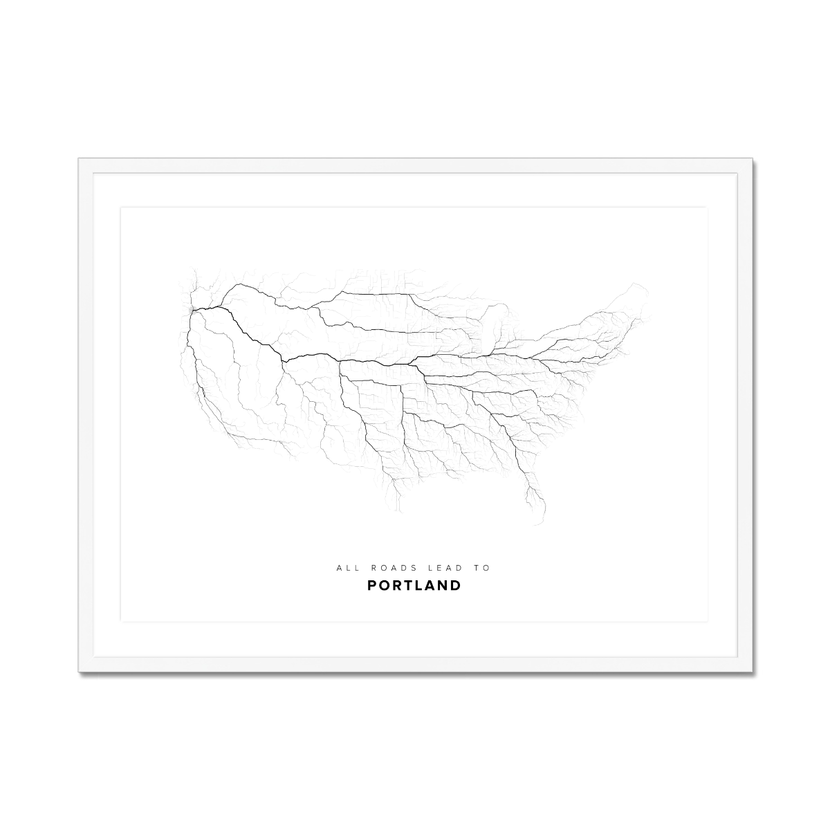All roads lead to Portland (United States of America) Fine Art Map Print