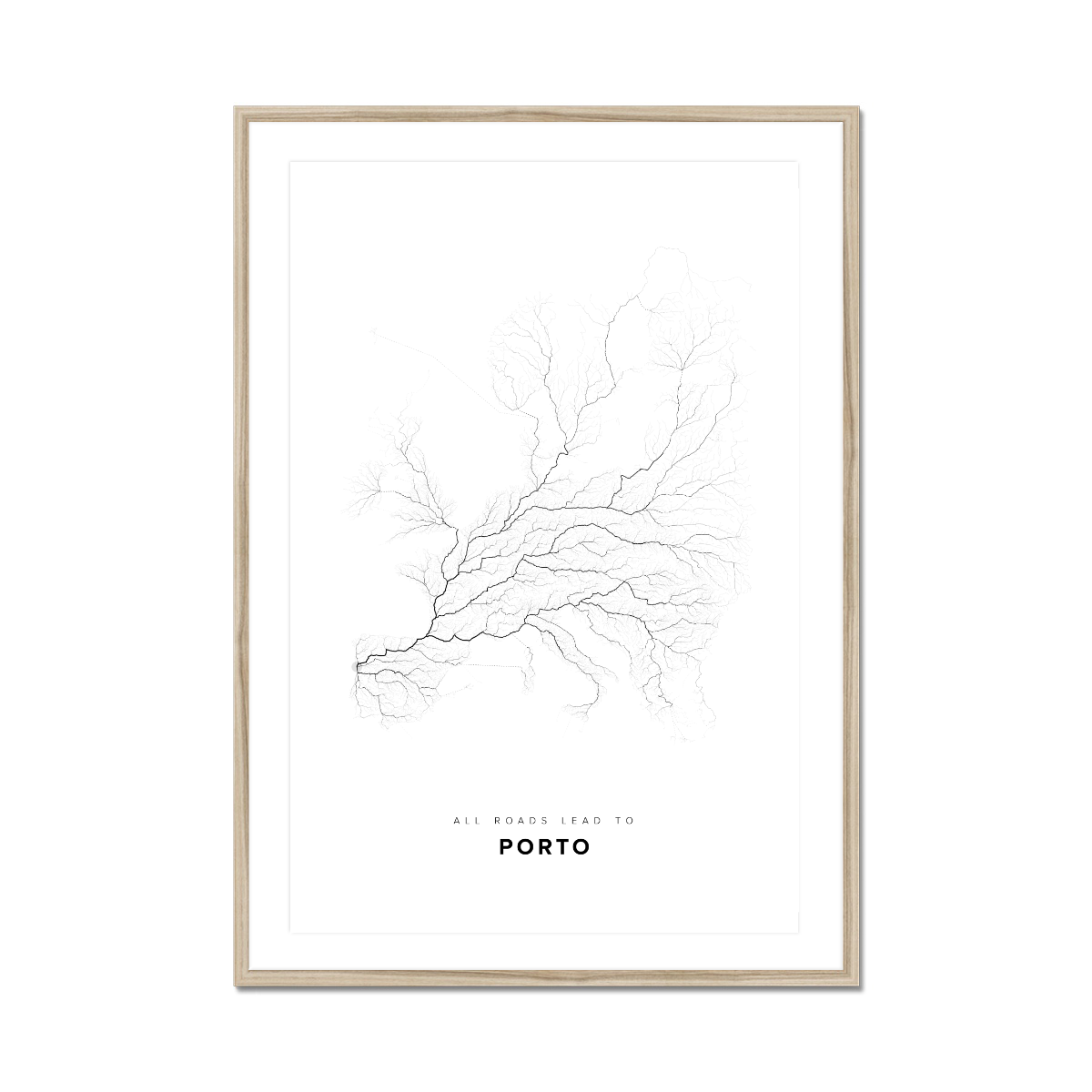 All roads lead to Porto (Portugal) Fine Art Map Print