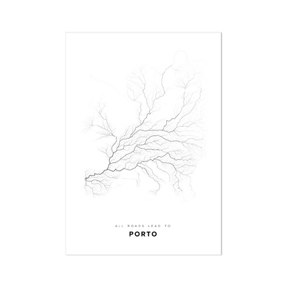 All roads lead to Porto (Portugal) Fine Art Map Print