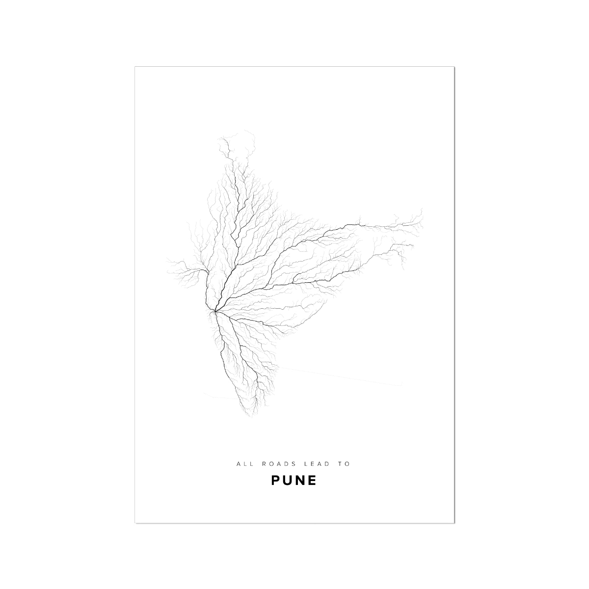 All roads lead to Pune (India) Fine Art Map Print