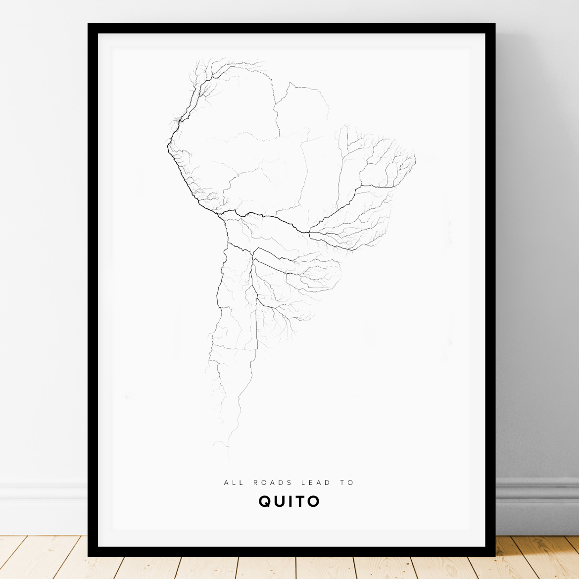 All roads lead to Quito (Ecuador) Fine Art Map Print