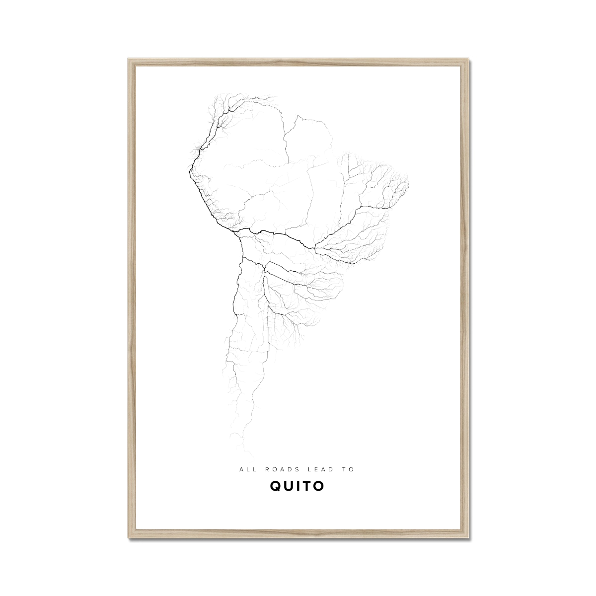 All roads lead to Quito (Ecuador) Fine Art Map Print