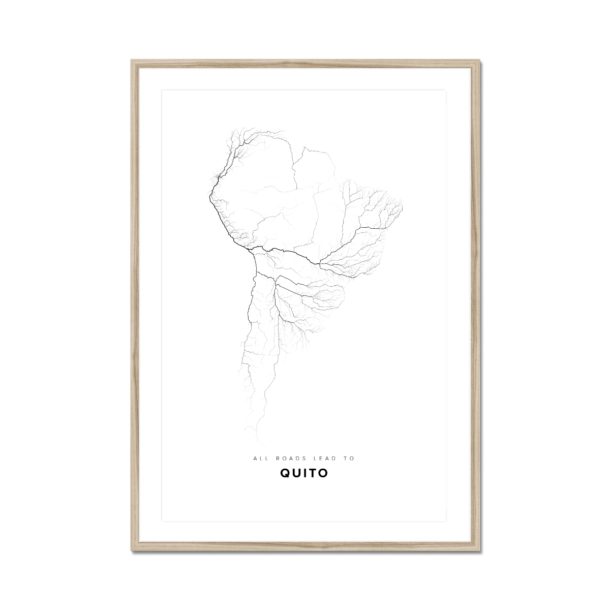 All roads lead to Quito (Ecuador) Fine Art Map Print
