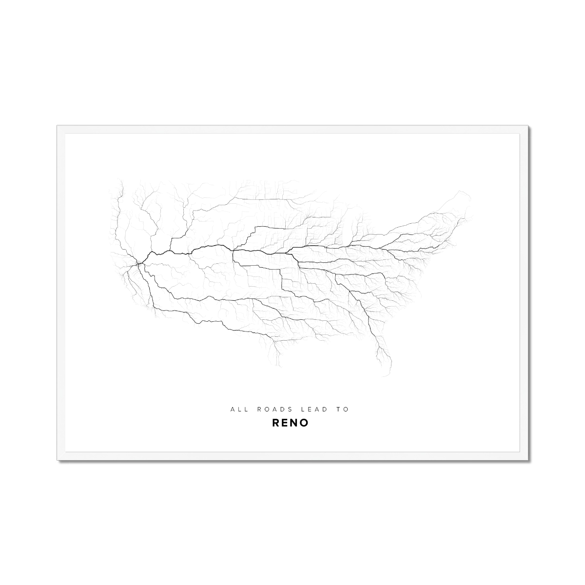 All roads lead to Reno (United States of America) Fine Art Map Print