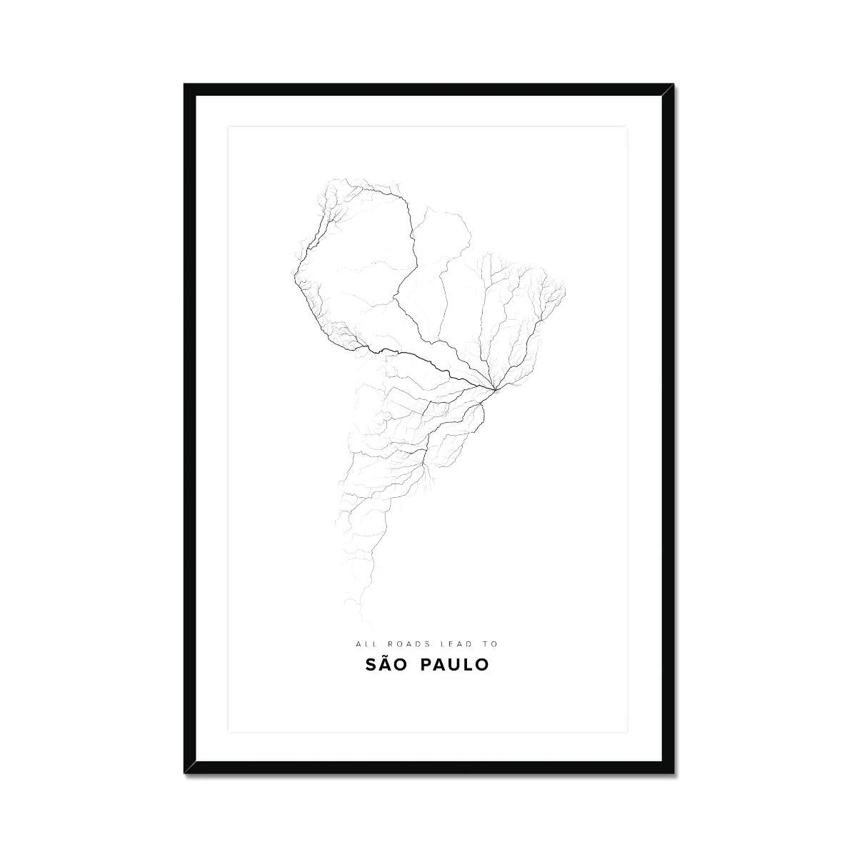 All roads lead to São Paulo (Brazil) Fine Art Map Print