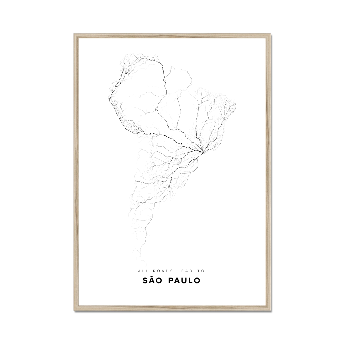 All roads lead to São Paulo (Brazil) Fine Art Map Print
