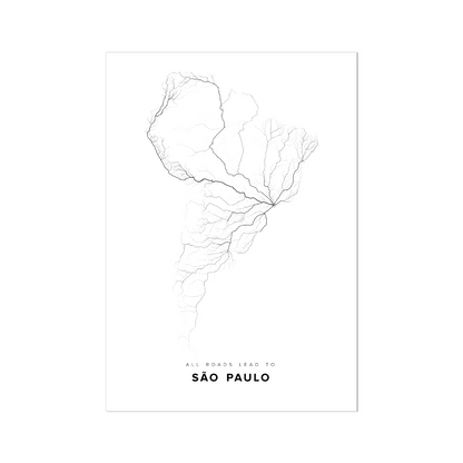 All roads lead to São Paulo (Brazil) Fine Art Map Print